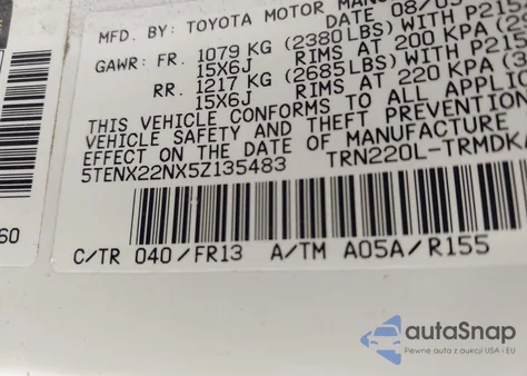 2005 Toyota Tacoma from USA, damaged, VIN 5TENX22NX5Z135483